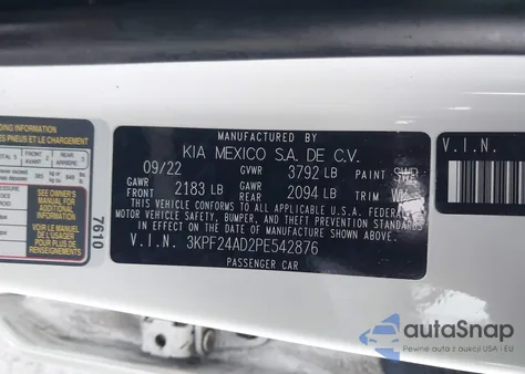 2023 Kia Forte Lxs z USA, uszkodzony, nr VIN 3KPF24AD2PE542876